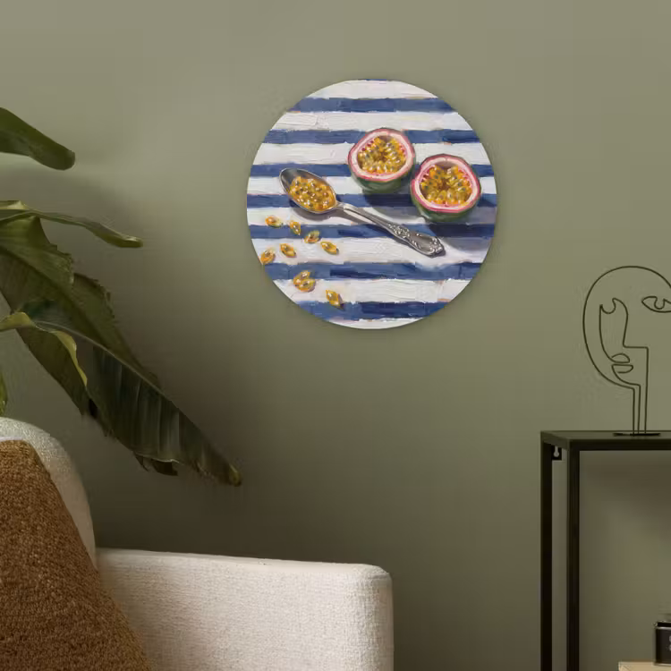 Eten - Passievrucht - Tropisch - Modern - Kleurrijk Akoestische PET Vilt - Rond klein -sfeer2