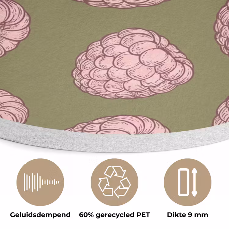 Eten - Patroon - Illustratie - Roze - Groen Akoestische PET Vilt - Rond klein -closeup_NL