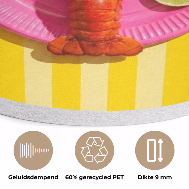 Eten - Roze - Geel - Modern - Culinaire Akoestische PET Vilt - Rond klein -closeup_NL