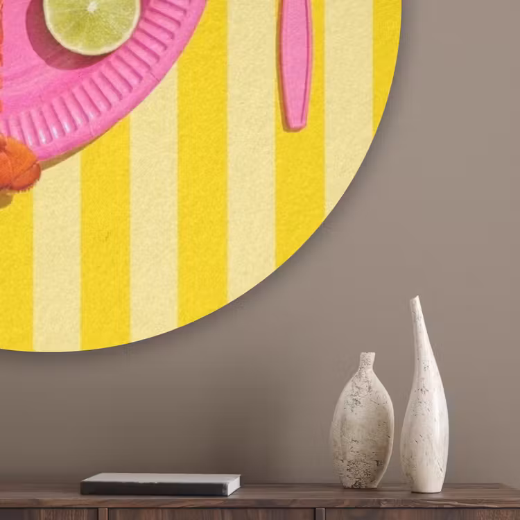 Eten - Roze - Geel - Modern - Culinaire Akoestische PET Vilt - Rond klein -sfeer5_closeup