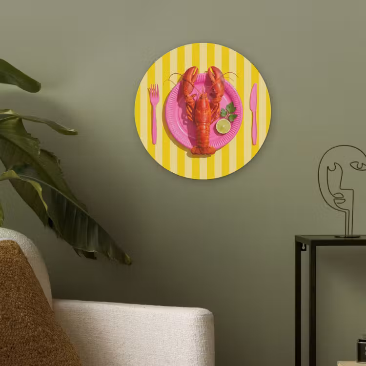 Eten - Roze - Geel - Modern - Culinaire Akoestische PET Vilt - Rond klein -sfeer2
