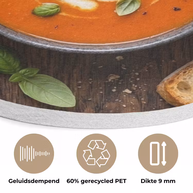 Eten - Soep - Basilicum - Rustiek - Rood Akoestische PET Vilt - Rond klein -closeup_NL