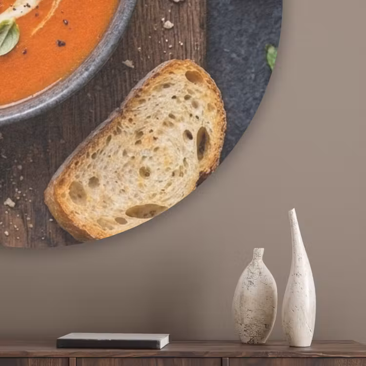 Eten - Soep - Basilicum - Rustiek - Rood Akoestische PET Vilt - Rond klein -sfeer5_closeup