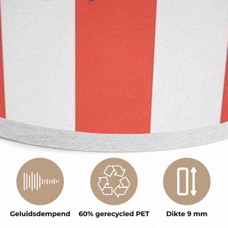 Eten - Spreuk - Keuken - Grafisch - Rood-Wit Akoestische PET Vilt - Rond klein -closeup_NL