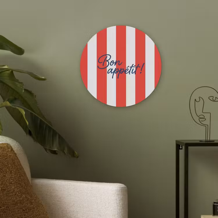 Eten - Spreuk - Keuken - Grafisch - Rood-Wit Akoestische PET Vilt - Rond klein -sfeer2