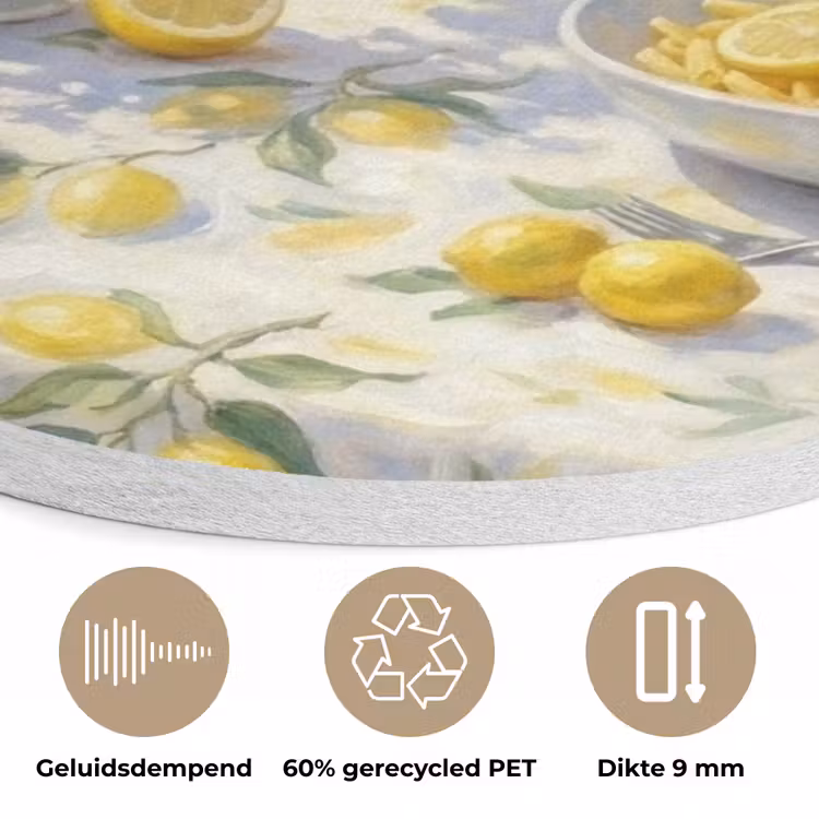 Eten - Terras - Zomer - Geschilderd - Geel Akoestische PET Vilt - Rond klein -closeup_NL