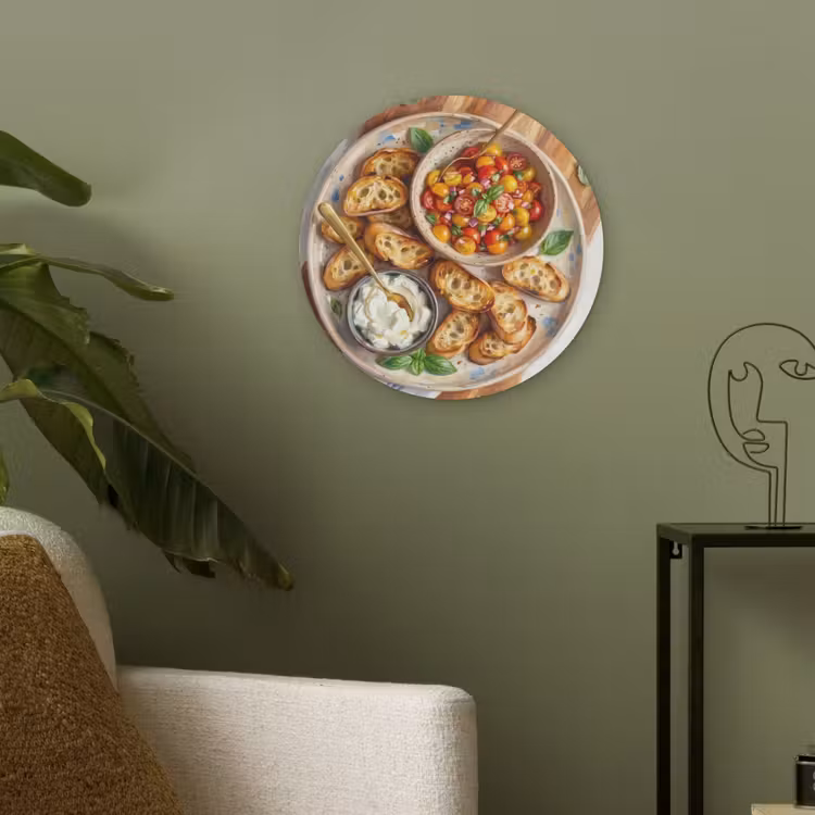 Eten - Tomaat - Brood - Kleurrijk - Keuken Akoestische PET Vilt - Rond klein -sfeer2