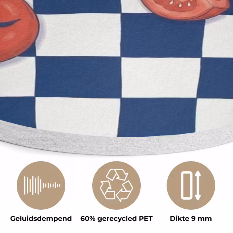 Eten - Tomaten - Keuken - Illustratie - Rood-Blauw Akoestische PET Vilt - Rond klein -closeup_NL
