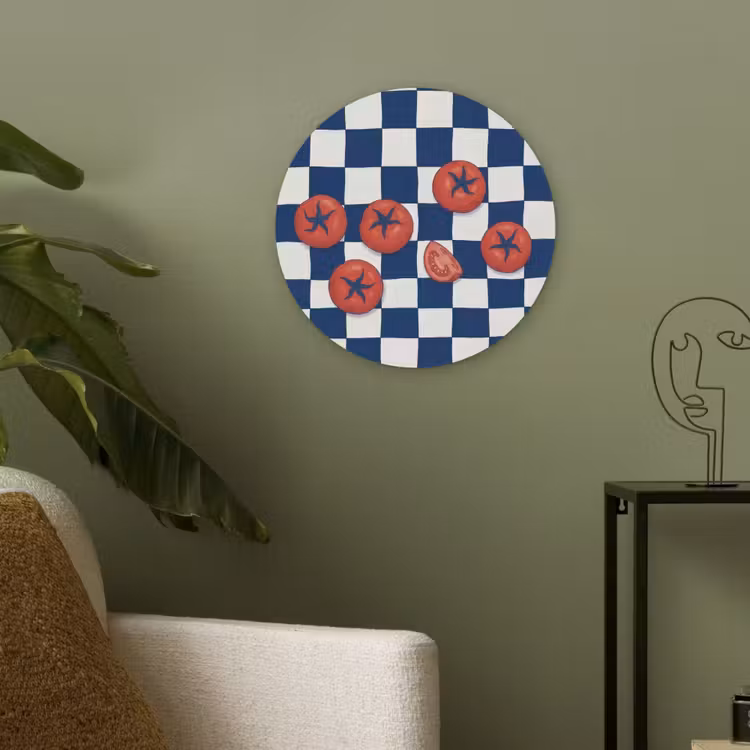 Eten - Tomaten - Keuken - Illustratie - Rood-Blauw Akoestische PET Vilt - Rond klein -sfeer2