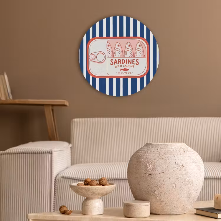 Eten - Vis - Blik - Illustratie - Rood Akoestische PET Vilt - Rond klein -sfeer1