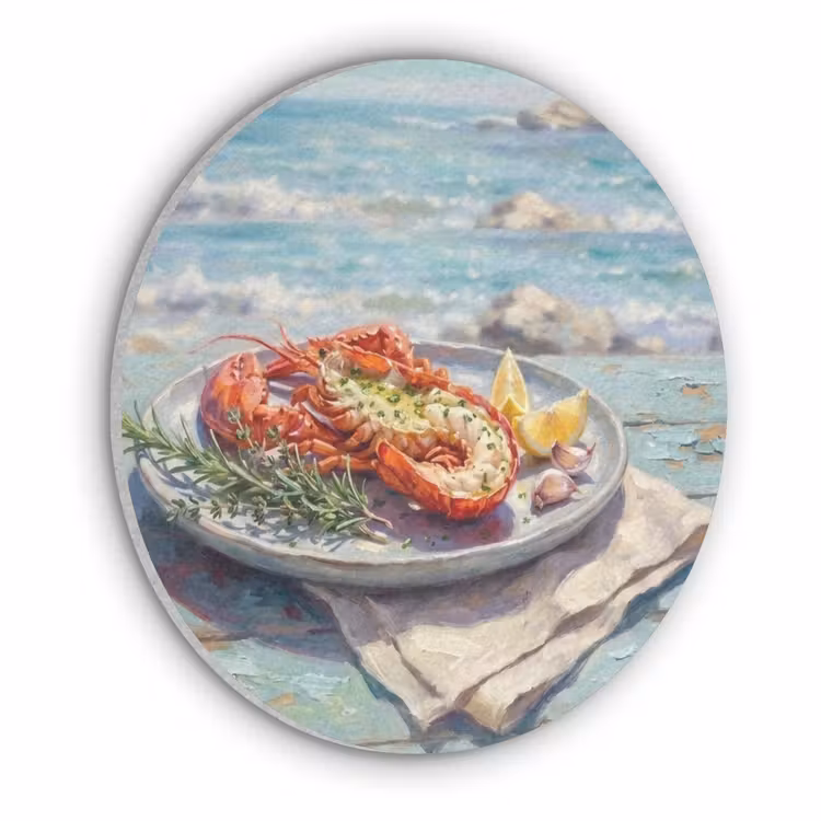 Eten - Zee - Kust - Modern - Blauw Akoestische PET Vilt - Rond klein -3d