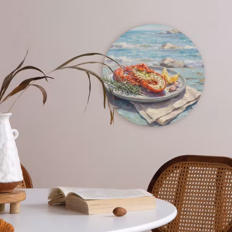 Eten - Zee - Kust - Modern - Blauw Akoestische PET Vilt - Rond klein -sfeer3