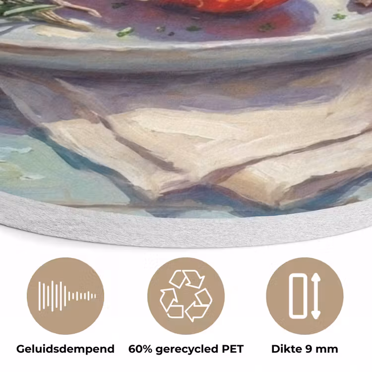 Eten - Zee - Kust - Modern - Blauw Akoestische PET Vilt - Rond klein -closeup_NL