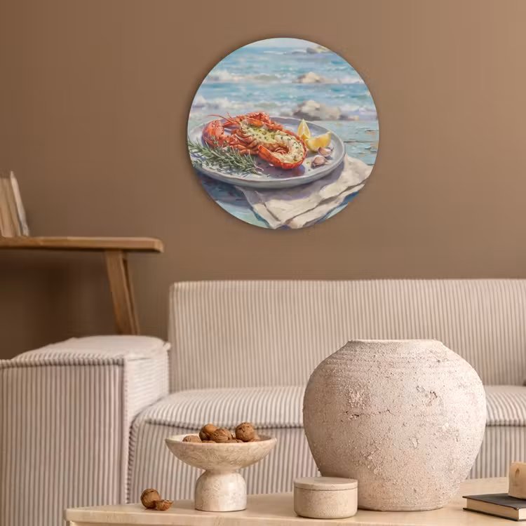 Eten - Zee - Kust - Modern - Blauw Akoestische PET Vilt - Rond klein -sfeer1