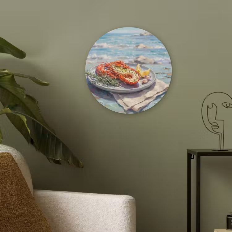 Eten - Zee - Kust - Modern - Blauw Akoestische PET Vilt - Rond klein -sfeer2