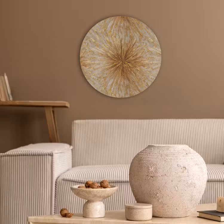 Explosie - Abstract - Goud - Wit Akoestische PET Vilt - Rond klein 838 -sfeer1