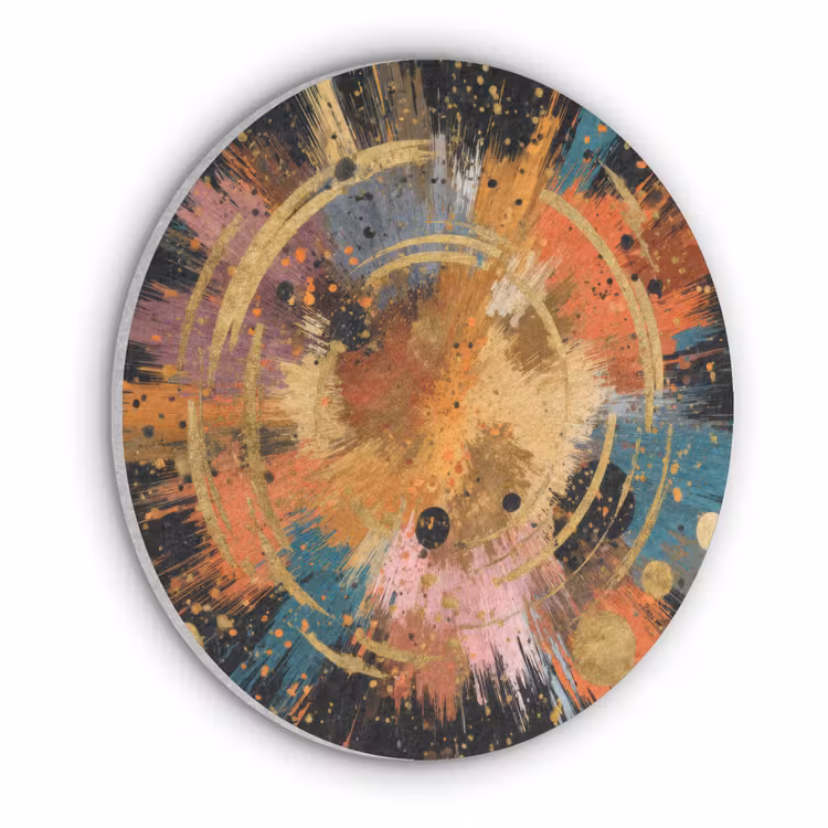 Explosie - Verfstructuur - Goud - Abstract Akoestische PET Vilt - Rond klein -3d