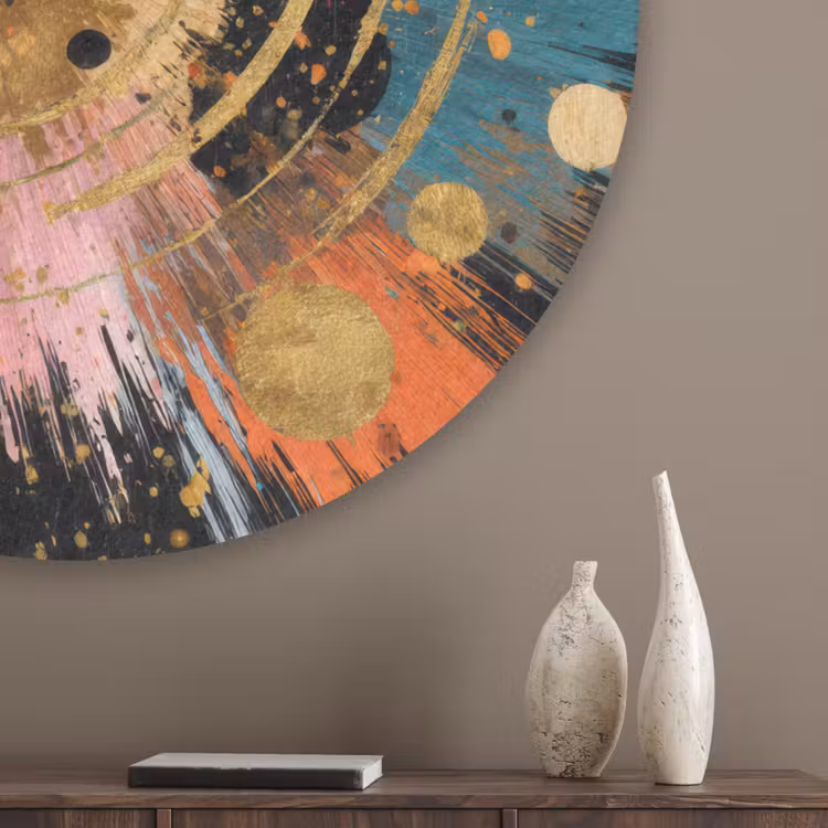 Explosie - Verfstructuur - Goud - Abstract Akoestische PET Vilt - Rond klein -sfeer5_closeup