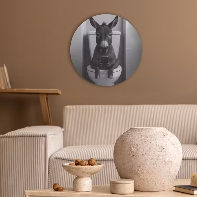 Ezel - Telefoon - Toilet - Zwart - Wit Akoestische PET Vilt - Rond klein -sfeer1