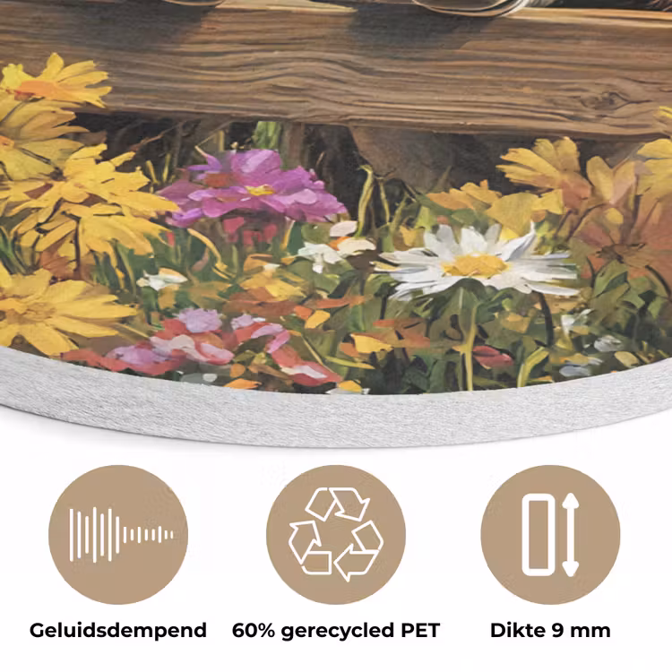 Ezels - Bloemen - Zomers Akoestische PET Vilt - Rond klein -closeup_NL