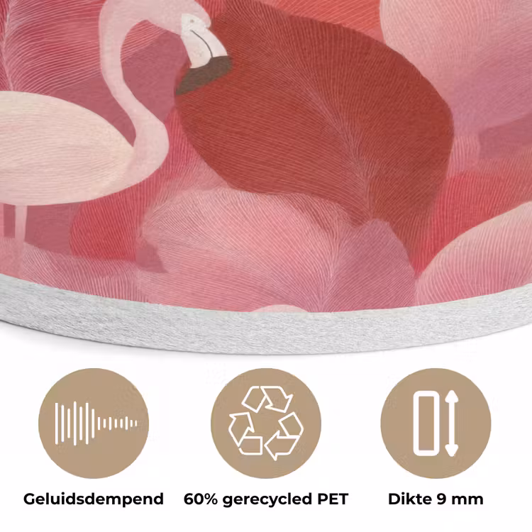 Flamingo - Botanisch - Elegant - Roze - Rood Akoestische PET Vilt - Rond klein 838 -closeup_NL