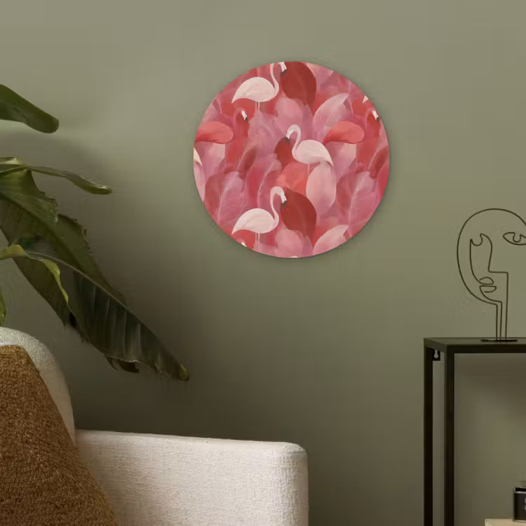 Flamingo - Botanisch - Elegant - Roze - Rood Akoestische PET Vilt - Rond klein 838 -sfeer2