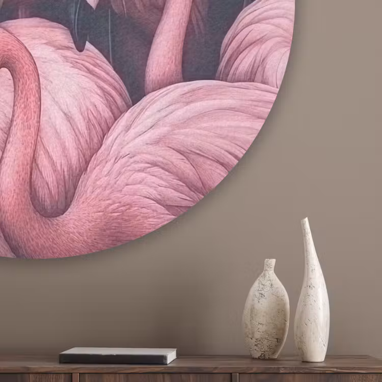 Flamingo - Roze - Dieren Akoestische PET Vilt - Rond klein -sfeer5_closeup