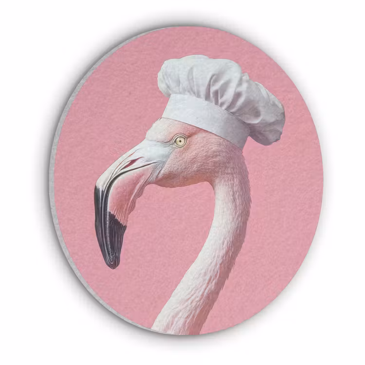 Flamingo - Roze - Koksmuts - Vogel Akoestische PET Vilt - Rond klein -3d