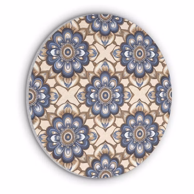Floraal - Ornament - Blauw Akoestische PET Vilt - Rond klein 838 -3d