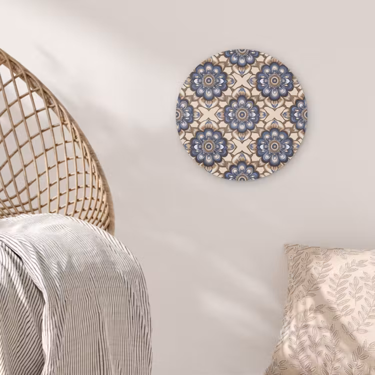Floraal - Ornament - Blauw Akoestische PET Vilt - Rond klein 838 -sfeer4