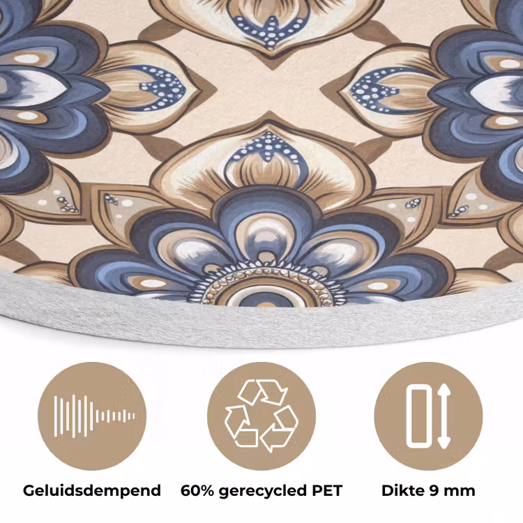Floraal - Ornament - Blauw Akoestische PET Vilt - Rond klein 838 -closeup_NL