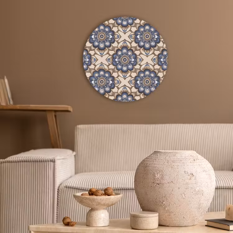 Floraal - Ornament - Blauw Akoestische PET Vilt - Rond klein 838 -sfeer1