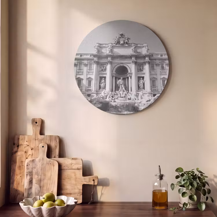 Fontein - Beelden - Architectuur - Zwart-wit Akoestische PET Vilt - Rond klein -sfeer2