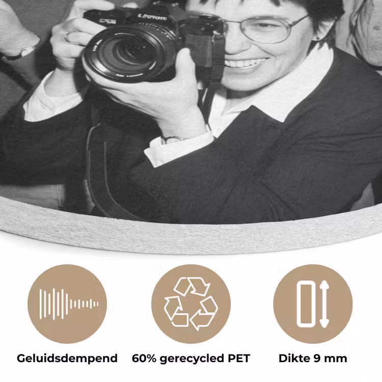 Fotografen - Menigte - Flitsers - Journalistiek Akoestische PET Vilt - Rond klein -closeup_NL