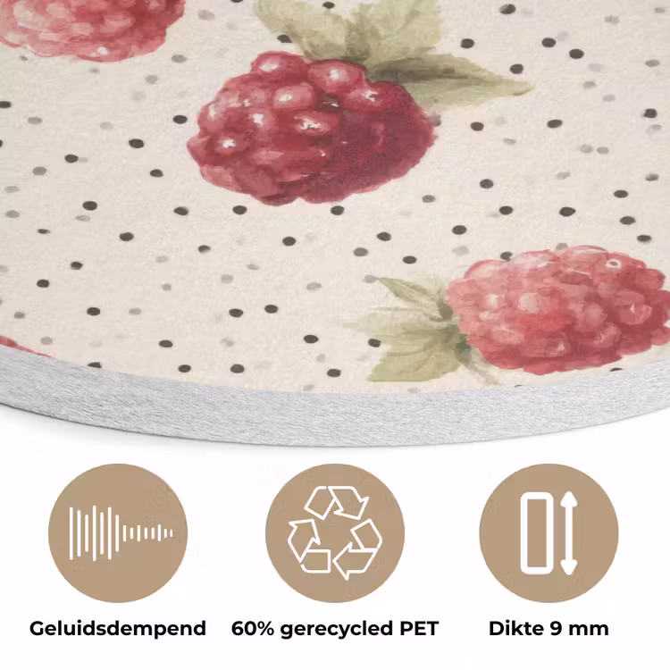 Framboos - Stippen - Rood Akoestische PET Vilt - Rond klein 838 -closeup_NL