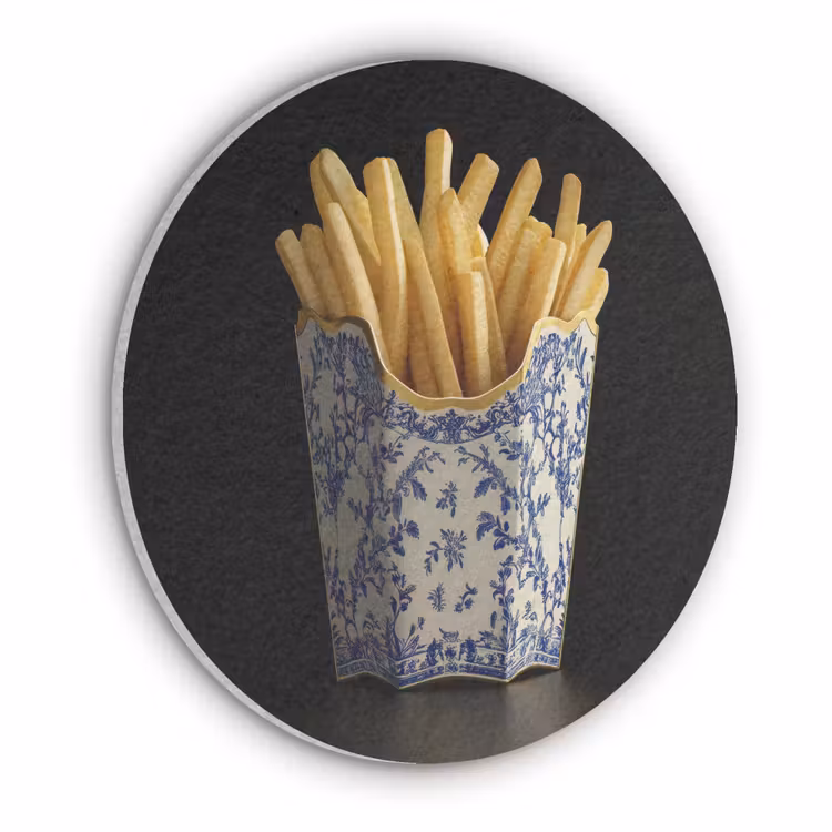 Friet - Porselein - Delfts blauw - Eten Akoestische PET Vilt - Rond klein -3d