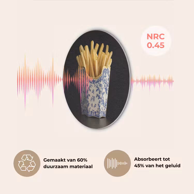Friet - Porselein - Delfts blauw - Eten Akoestische PET Vilt - Rond klein -USP_NL