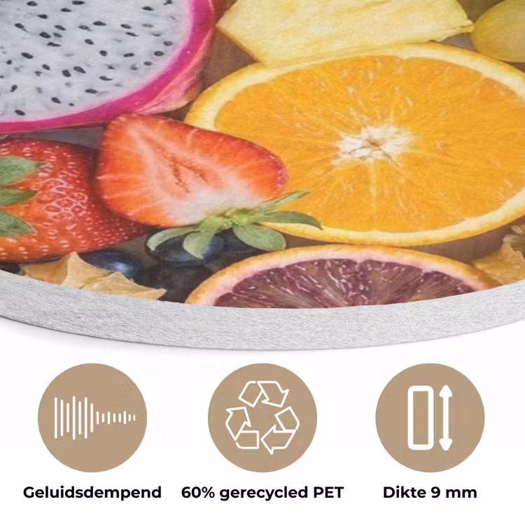 Fruit - Assortiment - Kleurrijk - Gezondheid Akoestische PET Vilt - Rond klein -closeup_NL