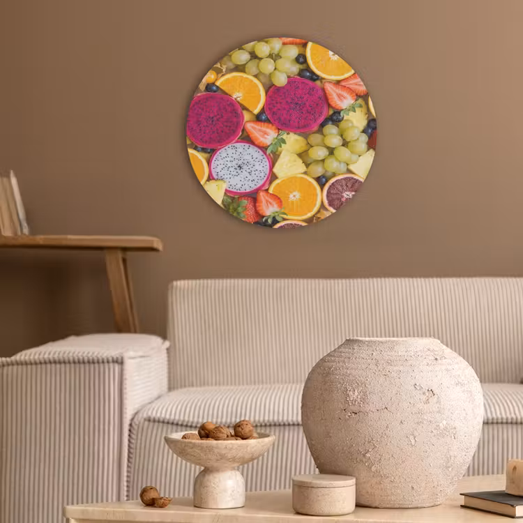 Fruit - Assortiment - Kleurrijk - Gezondheid Akoestische PET Vilt - Rond klein -sfeer1