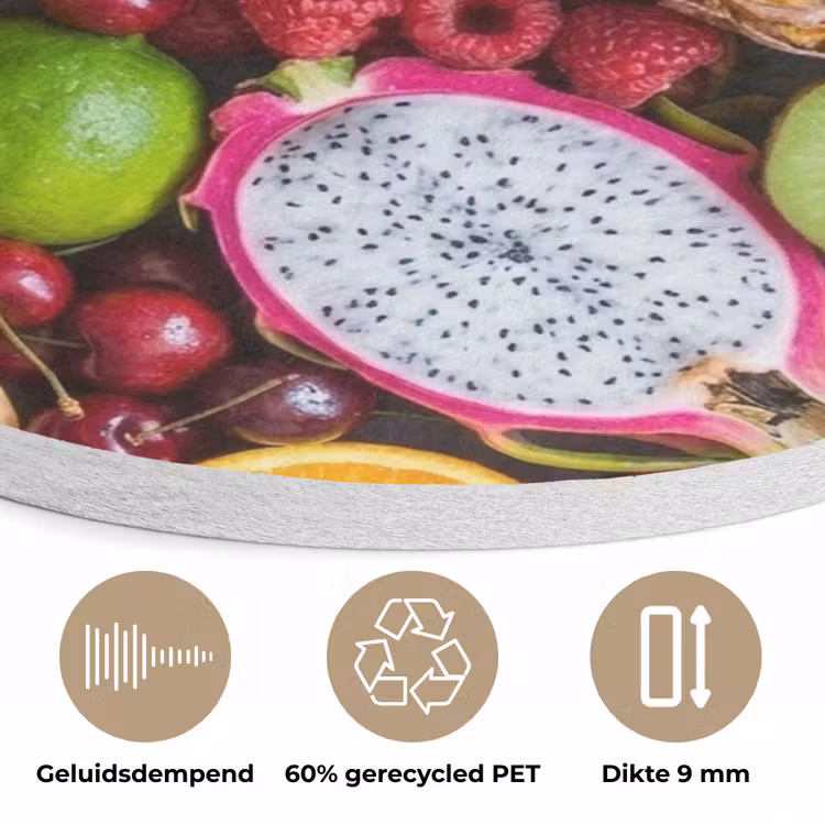 Fruit - Assortiment - Vers - Gezond - Kleurrijk Akoestische PET Vilt - Rond klein -closeup_NL