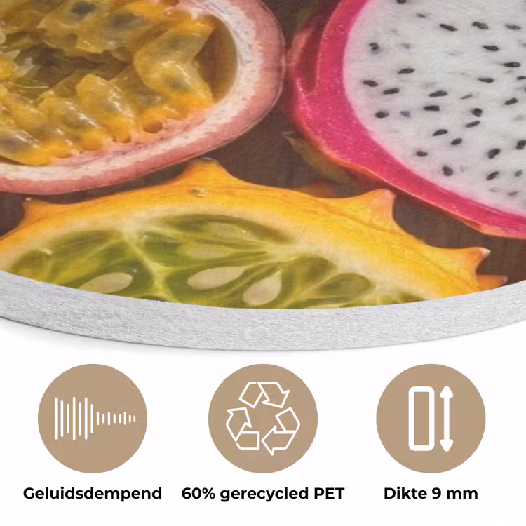 Fruit - Geopend - Tropisch - Eten - Kleurrijk Akoestische PET Vilt - Rond klein -closeup_NL