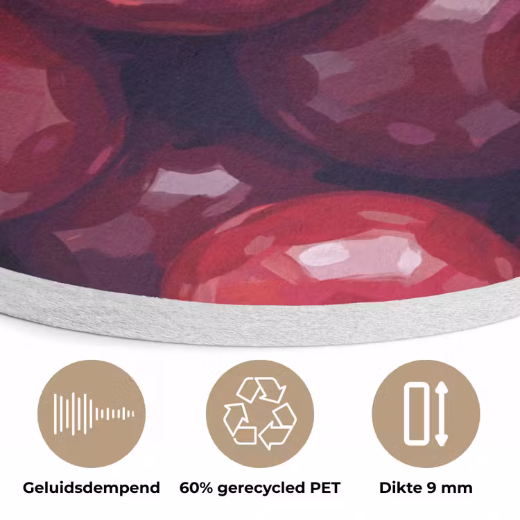 Fruit - Kersen - Eten - Modern - Rood Akoestische PET Vilt - Rond klein -closeup_NL