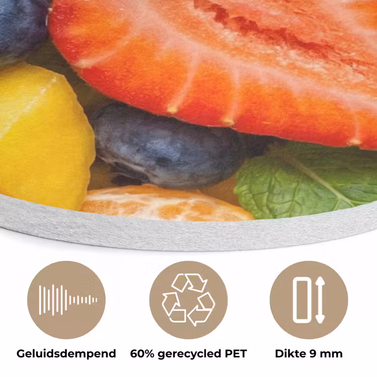 Fruit - Plakjes - Eten - Kleurrijk Akoestische PET Vilt - Rond klein -closeup_NL