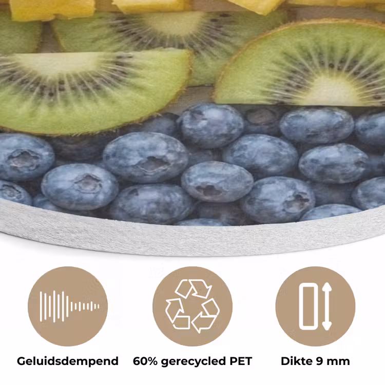 Fruit - Regenboog - Gezond - Kleurrijk Akoestische PET Vilt - Rond klein -closeup_NL