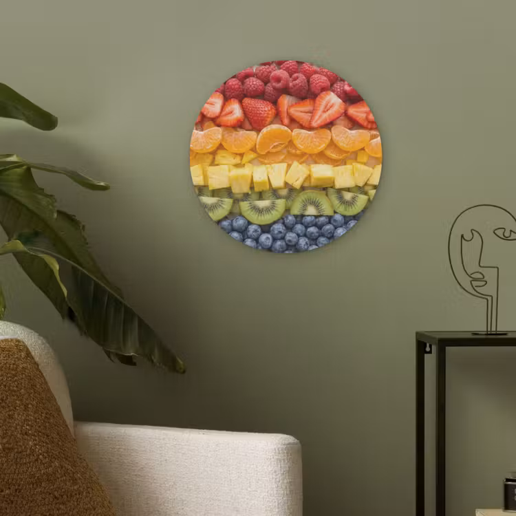 Fruit - Regenboog - Gezond - Kleurrijk Akoestische PET Vilt - Rond klein -sfeer2
