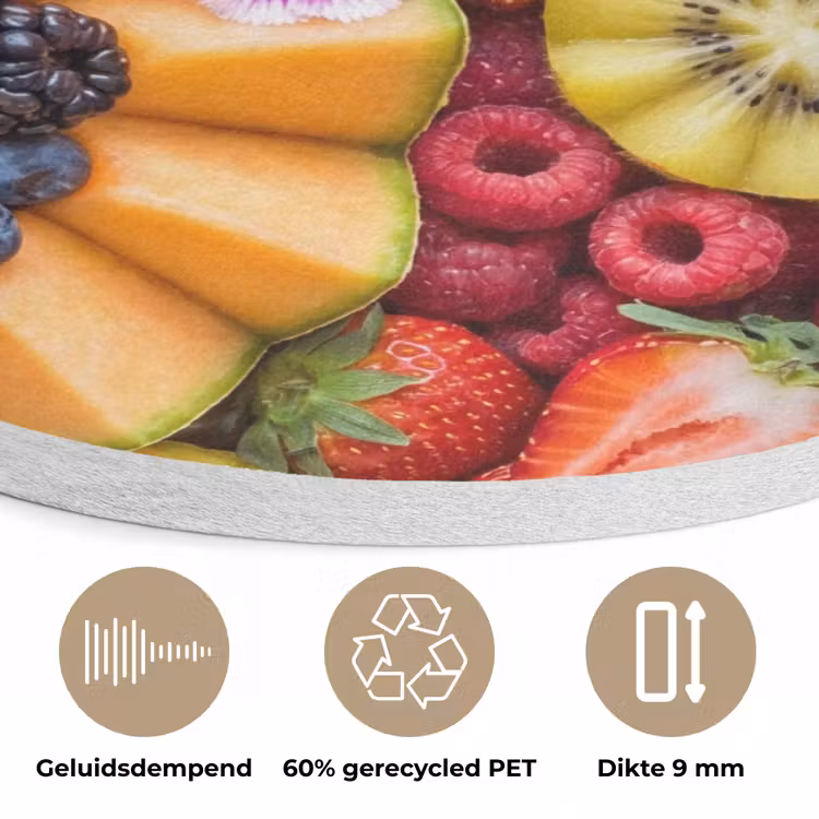 Fruit - Vers - Variatie - Eten - Kleurrijk Akoestische PET Vilt - Rond klein -closeup_NL