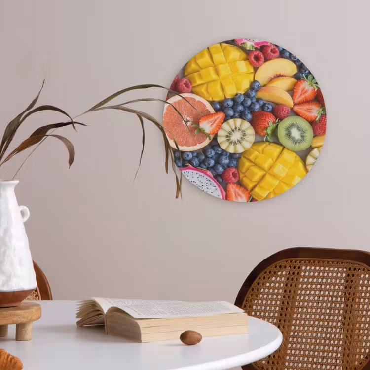 Fruit - Versneden - Kleurrijk - Eten - Gezond Akoestische PET Vilt - Rond klein -sfeer3