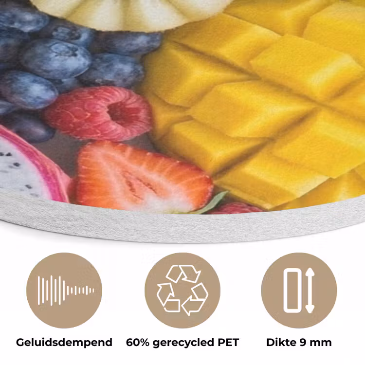 Fruit - Versneden - Kleurrijk - Eten - Gezond Akoestische PET Vilt - Rond klein -closeup_NL