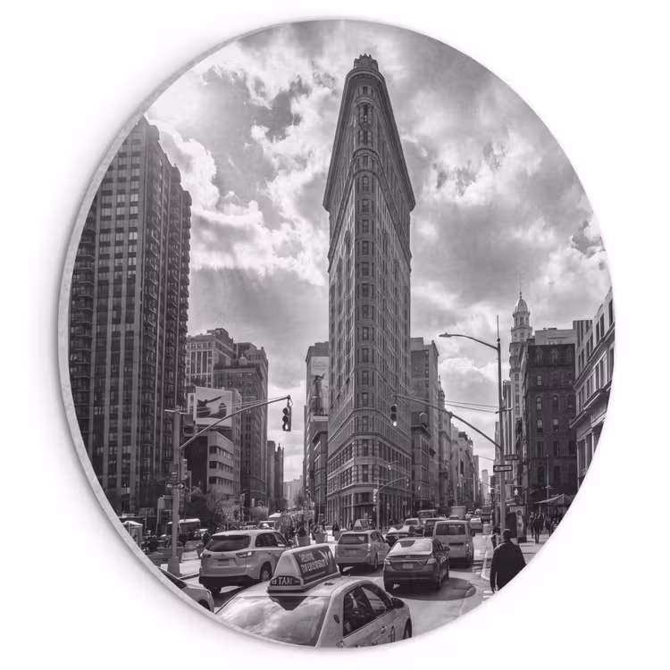 Gebouw - Hoogbouw - Stad - Architectuur - Zwart-wit Akoestische PET Vilt - Rond klein -3d