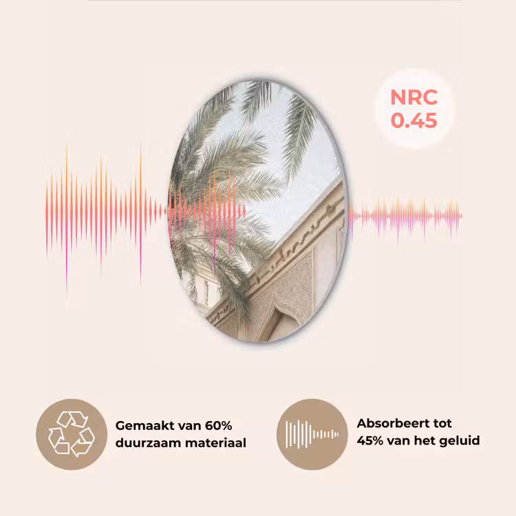 Gebouw - Palmbomen - Beige - Zon Akoestische PET Vilt - Rond klein -USP_NL